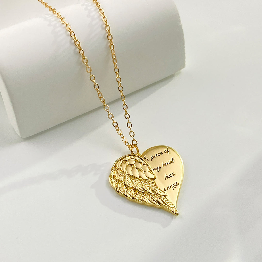 Christianartworkshop Half Heart Angel Wing Memorial Necklace: A Piece Of My Heart Has Wings Faith Pendant Jewelry - Golden - image 5