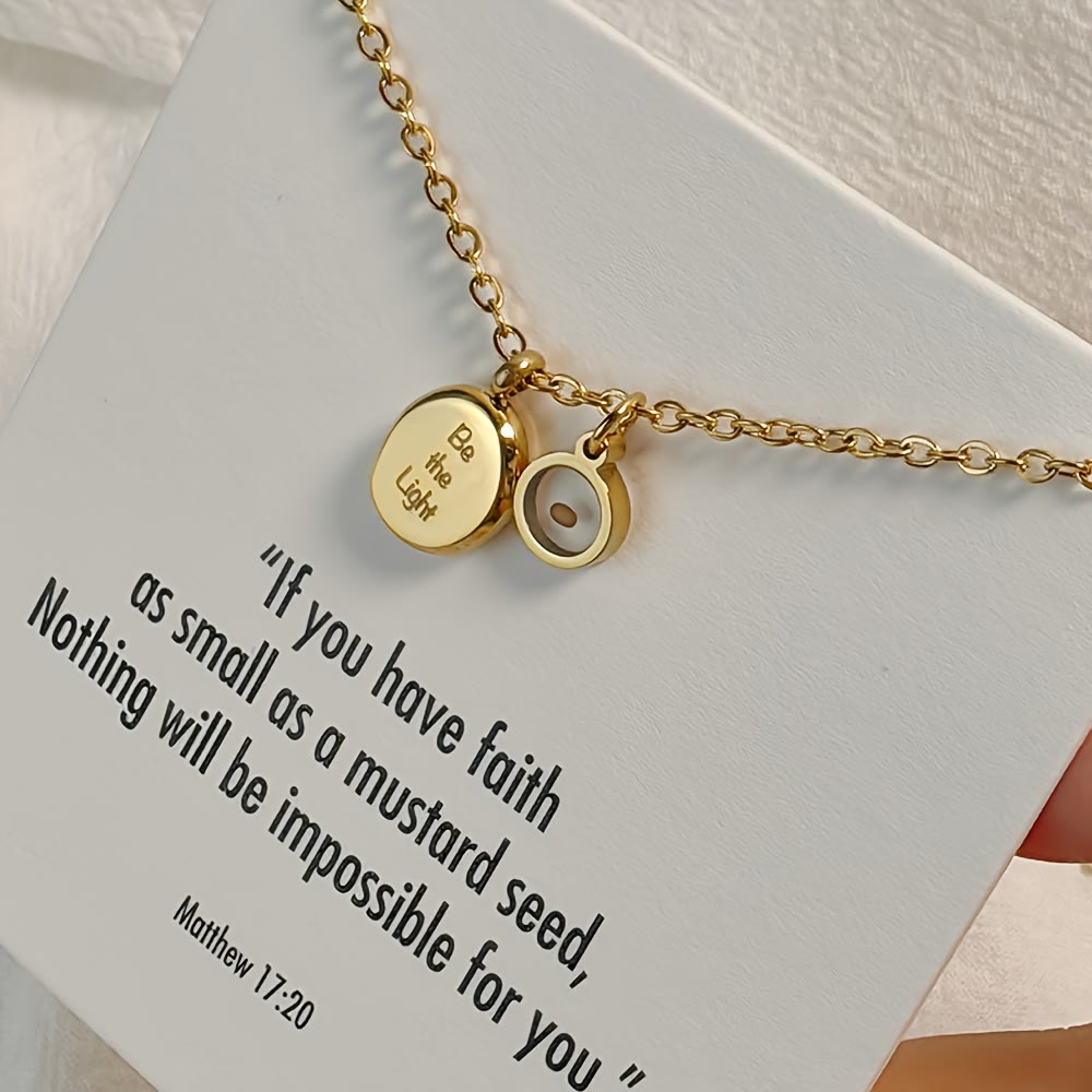 FREE Today: Mustard Seed Be The Light Scripture Necklace: Matthew 17:20 Faith Inspirational Pendant Jewelry - Golden - image 0
