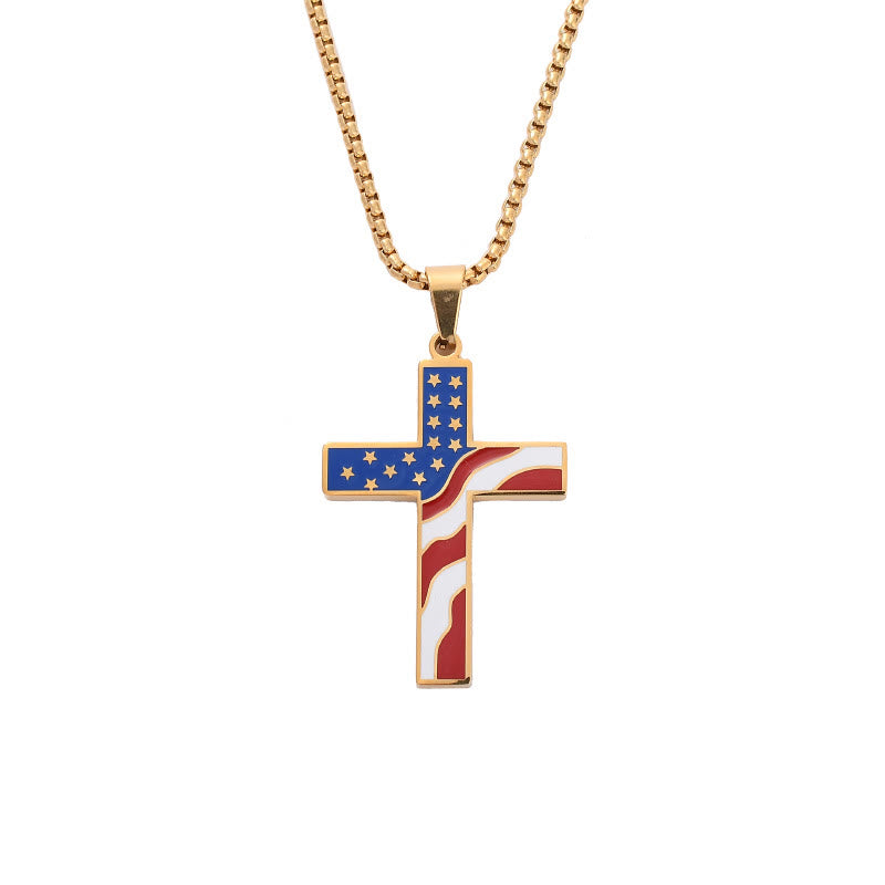 Christianartworkshop USA Flag Independence Day Cross Necklace: Sacred Faith Patriotic Holiday Pendant Jewelry - Golden - image 5