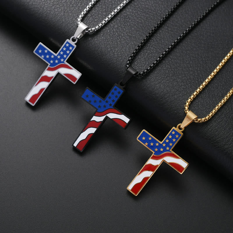 Christianartworkshop USA Flag Independence Day Cross Necklace: Sacred Faith Patriotic Holiday Pendant Jewelry - image 1
