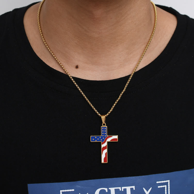 Christianartworkshop USA Flag Independence Day Cross Necklace: Sacred Faith Patriotic Holiday Pendant Jewelry - image 2