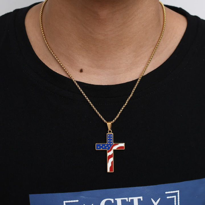 Christianartworkshop USA Flag Independence Day Cross Necklace: Sacred Faith Patriotic Holiday Pendant Jewelry - image 2