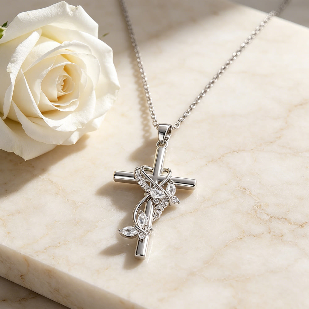 FREE Today: Vine Wrapped Butterfly Cross Zircon Necklace: 4 Color Sacred Redemption Faith Pendant Jewelry - image 2