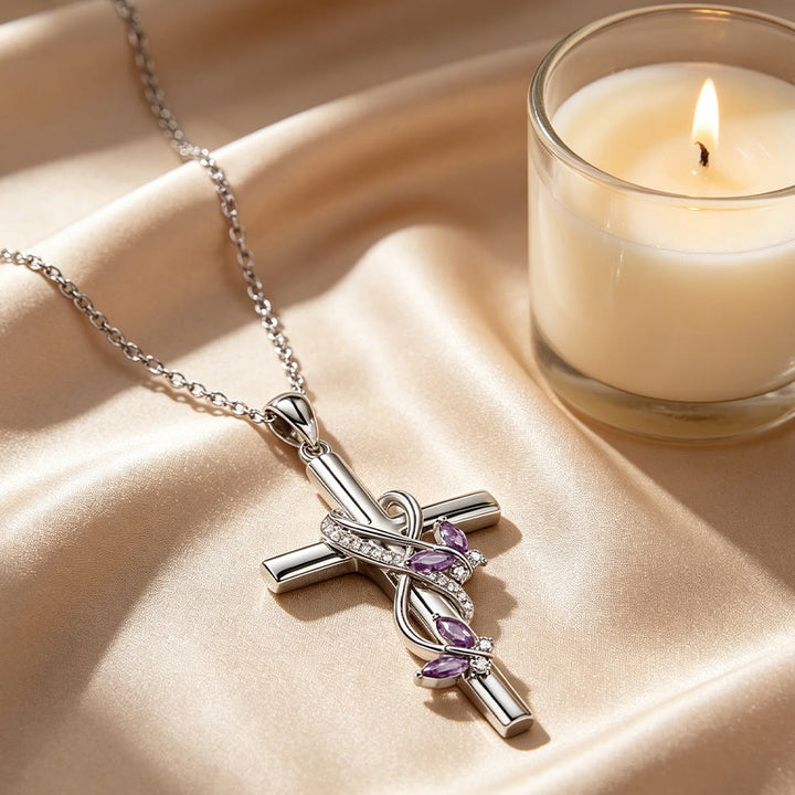Christianartworkshop Vine Wrapped Butterfly Cross Zircon Necklace: 4 Color Sacred Redemption Faith Pendant Jewelry - Purple - image 8