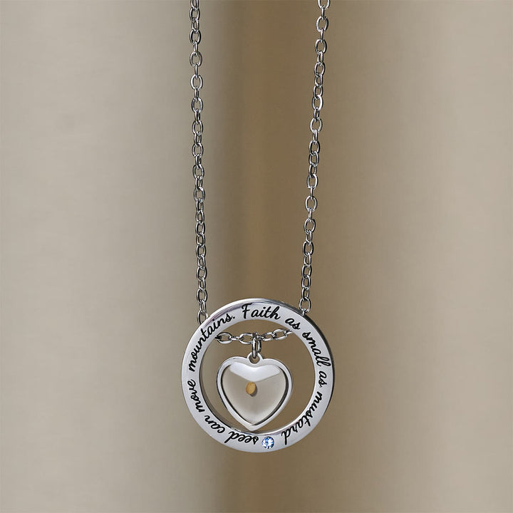 Christianartworkshop Mustard Seed Heart Circle Scripture Necklace: Faith As Small As Mustard Seed Faith Pendant Jewelry - Mustard Seed - image 0