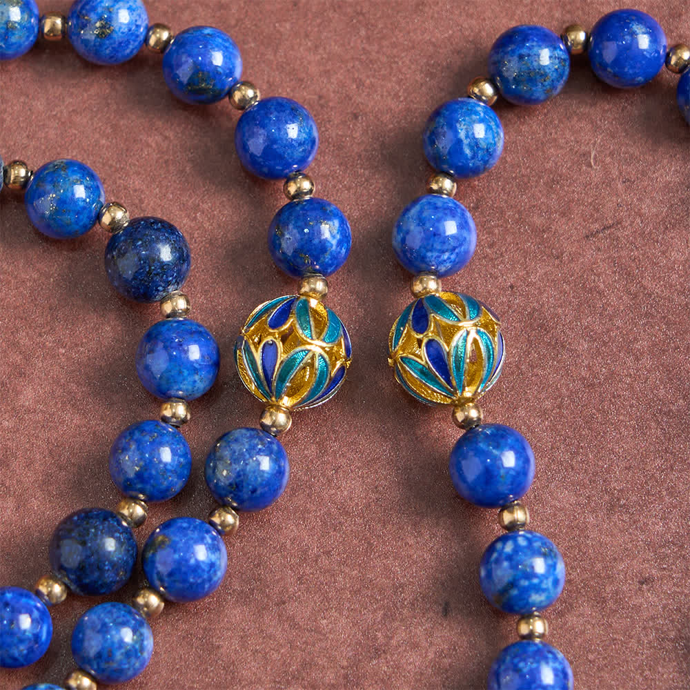 Christianartworkshop Vintage Deep Blue Lapis Our Lady Rosary with Cloisonné Enamel Accents - image 5