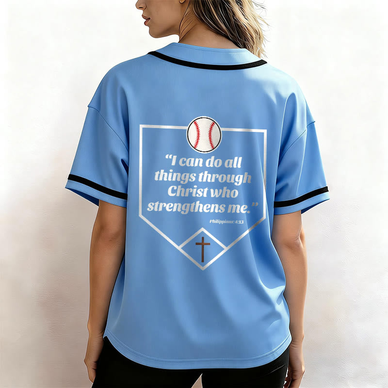Christianartworkshop I Can Do All Things Through Christ Baseball Cross Unisex Baseball Jersey - image 3
