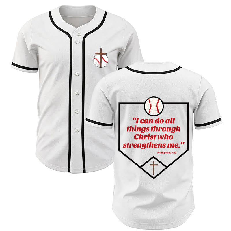 Christianartworkshop I Can Do All Things Through Christ Baseball Cross Unisex Baseball Jersey - White - 5XL - image 7