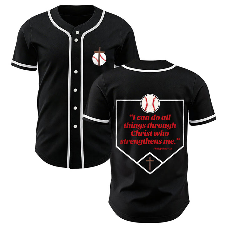 Christianartworkshop I Can Do All Things Through Christ Baseball Cross Unisex Baseball Jersey - Black - 5XL - image 14