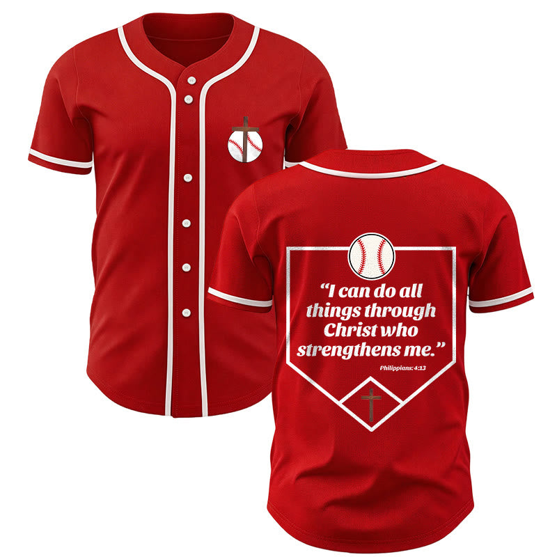 Christianartworkshop I Can Do All Things Through Christ Baseball Cross Unisex Baseball Jersey - Red - 5XL - image 21