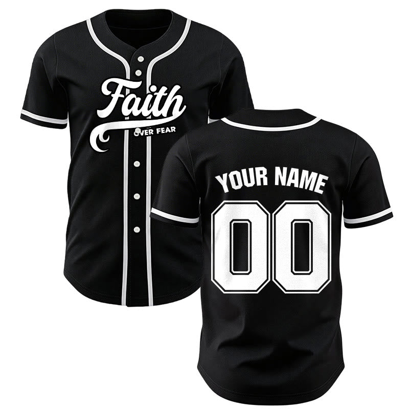 Christianartworkshop Faith Over Fear Custom Name Number Unisex Baseball Jersey - Black - 5XL - Name & Number Customized - image 1