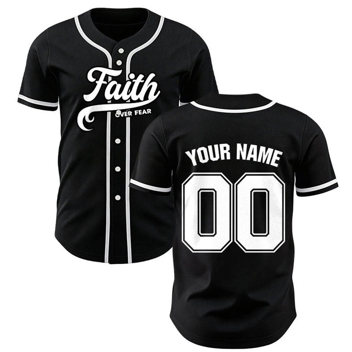 Christianartworkshop Faith Over Fear Custom Name Number Unisex Baseball Jersey - Black - 5XL - Name & Number Customized - image 1