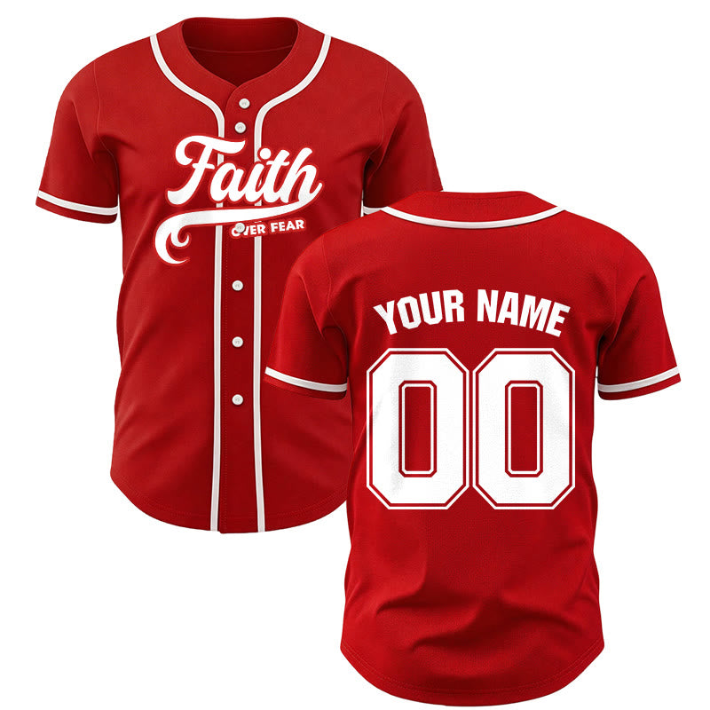Christianartworkshop Faith Over Fear Custom Name Number Unisex Baseball Jersey - Red - 5XL - Name & Number Customized - image 22
