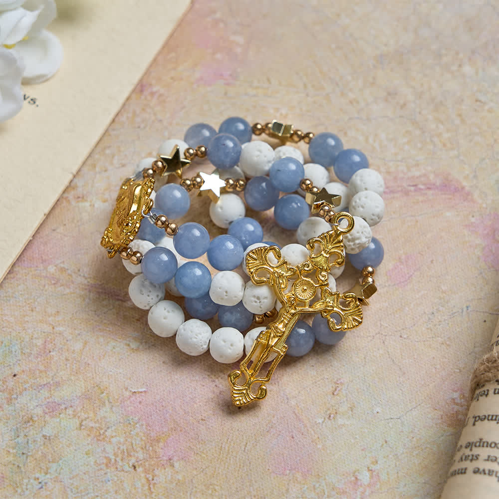 Christianartworkshop Natural White Volcanic Stone & Aquamarine Beads Rosary: Nature's Calm and Starry Dreams - image 4