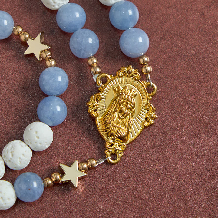 Christianartworkshop Natural White Volcanic Stone & Aquamarine Beads Rosary: Nature's Calm and Starry Dreams - image 6