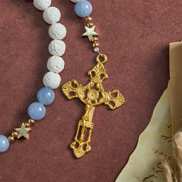 Christianartworkshop Natural White Volcanic Stone & Aquamarine Beads Rosary: Nature's Calm and Starry Dreams - image 7