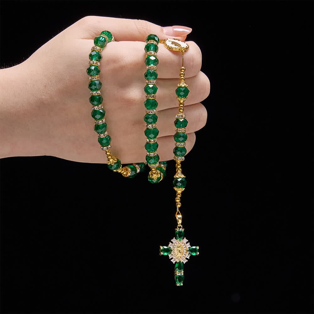 Christianartworkshop Emerald Green Faceted Glass Rosary with Luxurious Our Lady Cross - image 1