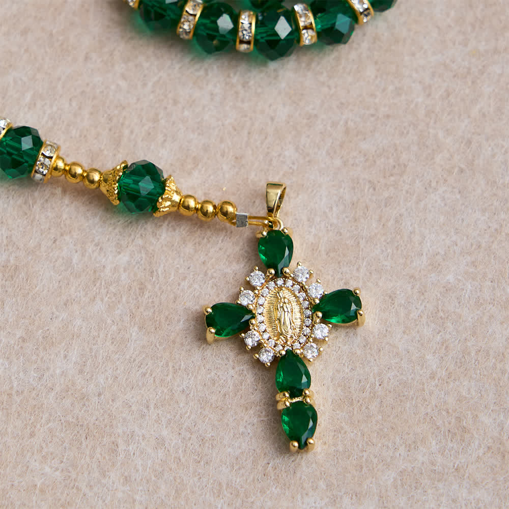 Christianartworkshop Emerald Green Faceted Glass Rosary with Luxurious Our Lady Cross - image 5