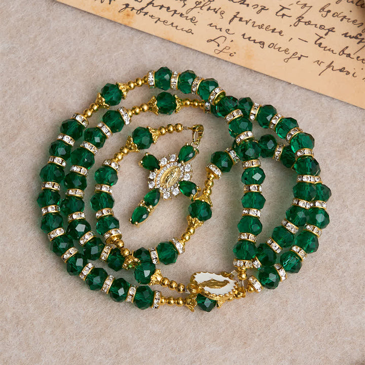 Christianartworkshop Emerald Green Faceted Glass Rosary with Luxurious Our Lady Cross - image 4