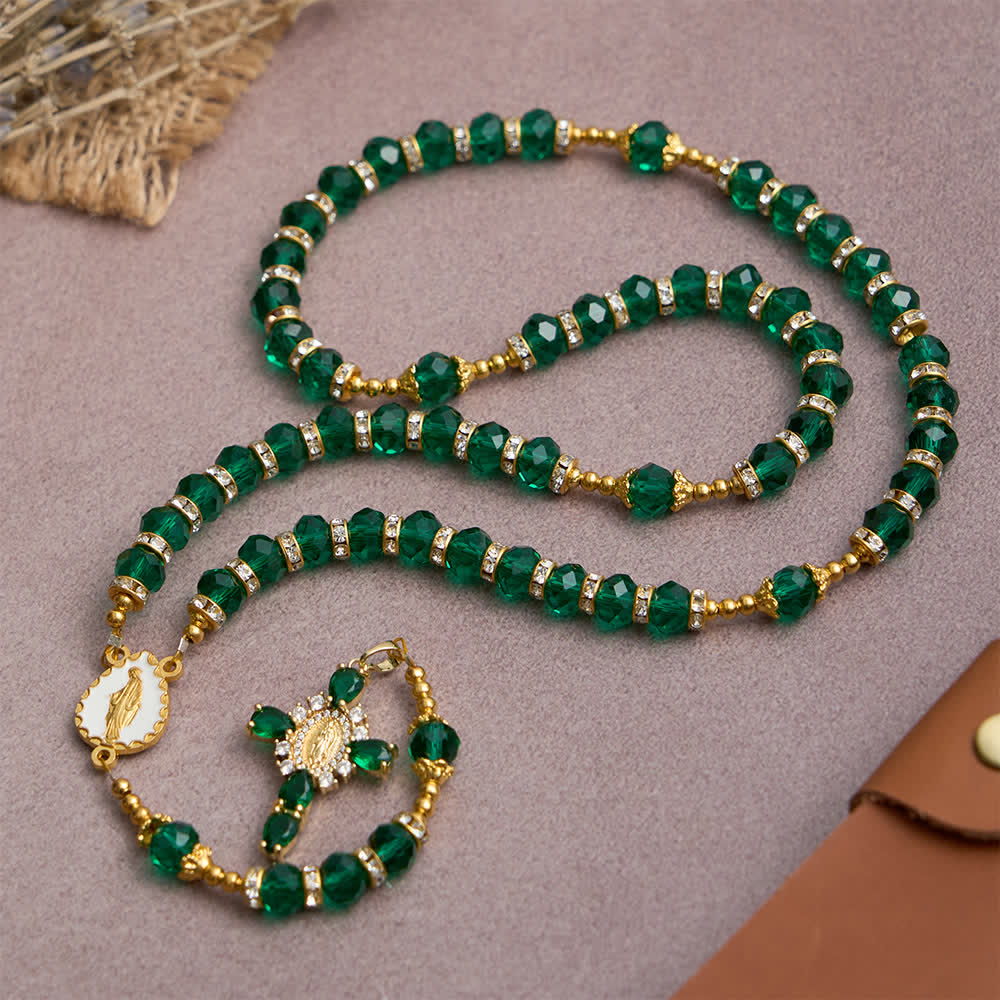 Christianartworkshop Emerald Green Faceted Glass Rosary with Luxurious Our Lady Cross - image 3