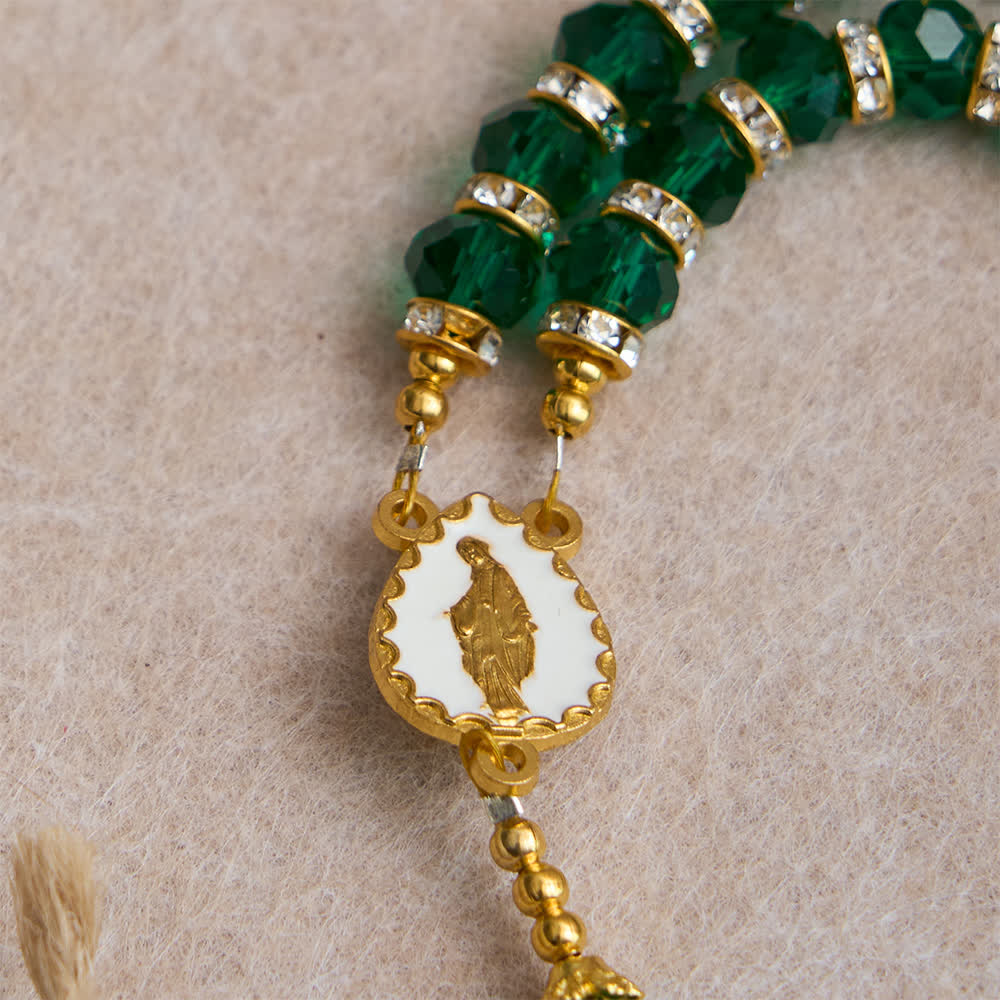 Christianartworkshop Emerald Green Faceted Glass Rosary with Luxurious Our Lady Cross - image 6