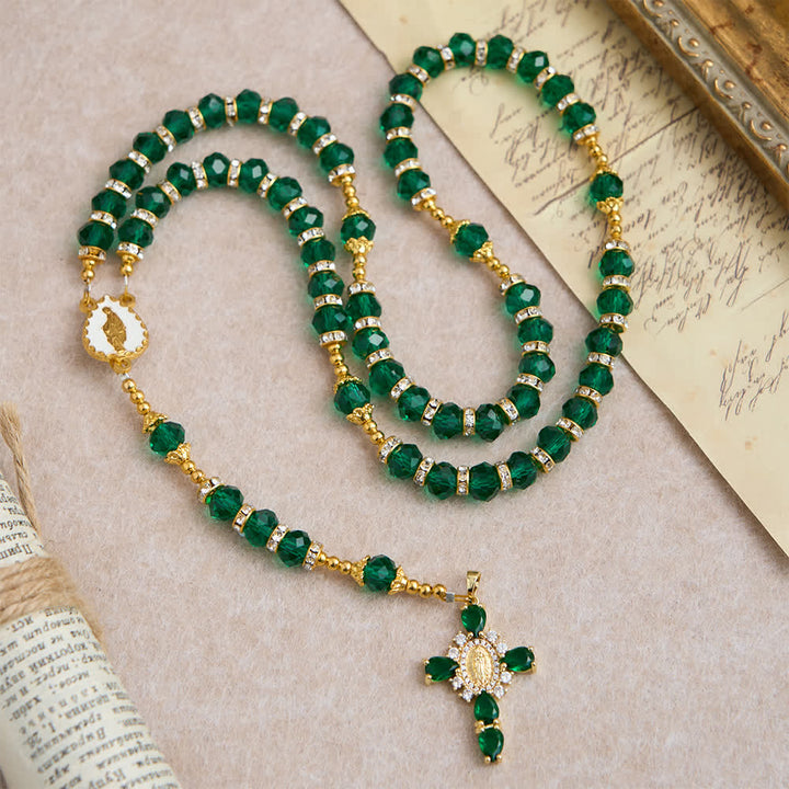 Christianartworkshop Emerald Green Faceted Glass Rosary with Luxurious Our Lady Cross - Our Lady & Cross - image 0
