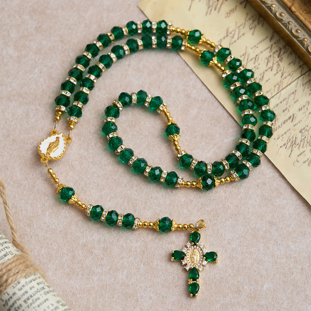 Christianartworkshop Emerald Green Faceted Glass Rosary with Luxurious Our Lady Cross - image 2