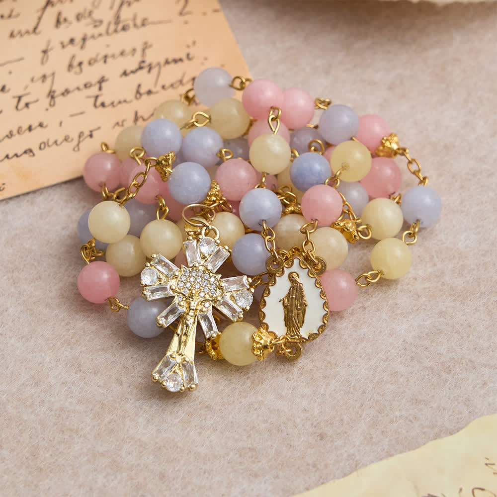 Christianartworkshop Pastel Morganite Beads Rosary with Sparkling Crucifix & Our Lady - image 1