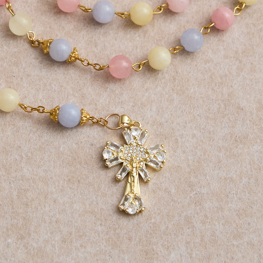 Christianartworkshop Pastel Morganite Beads Rosary with Sparkling Crucifix & Our Lady - image 6