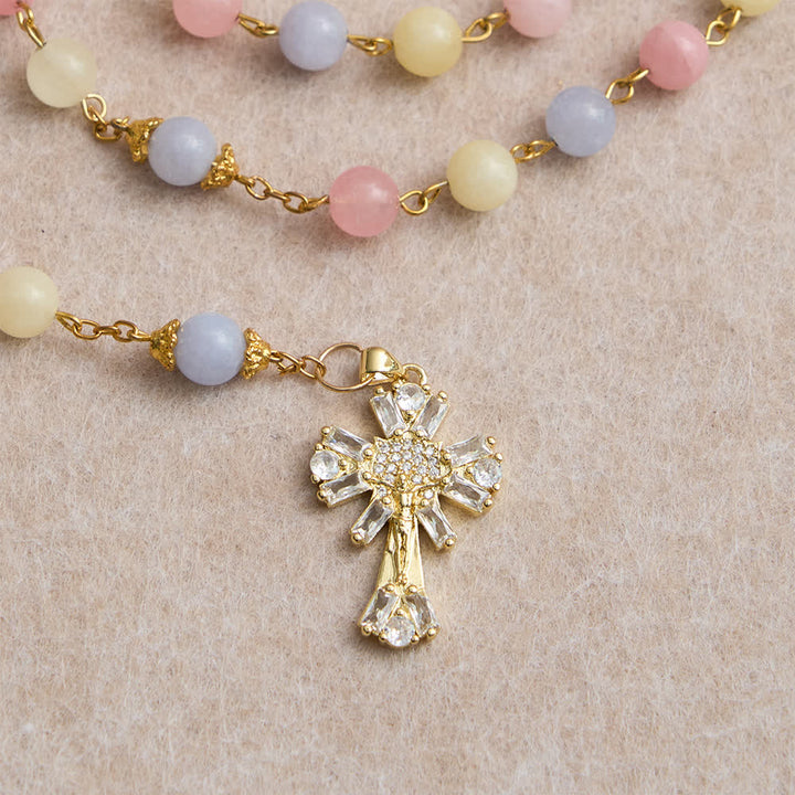 Christianartworkshop Pastel Morganite Beads Rosary with Sparkling Crucifix & Our Lady - image 6