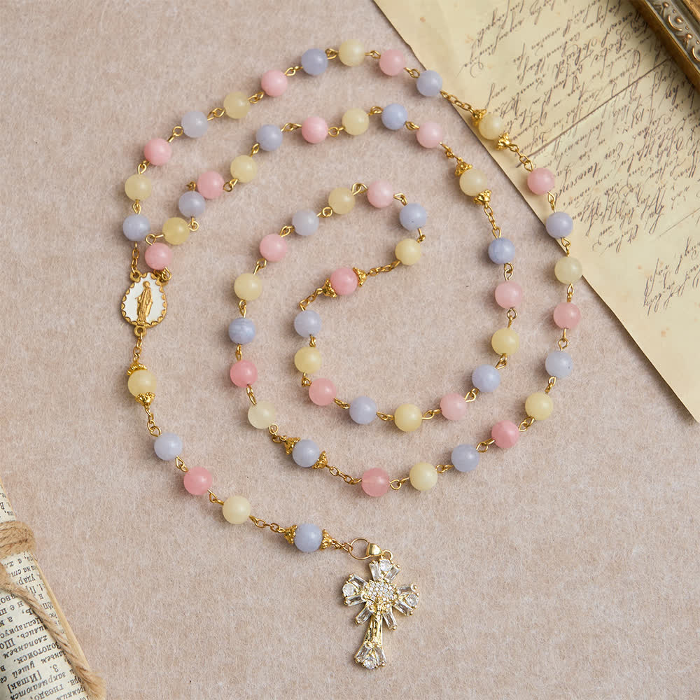 Christianartworkshop Pastel Morganite Beads Rosary with Sparkling Crucifix & Our Lady - image 4