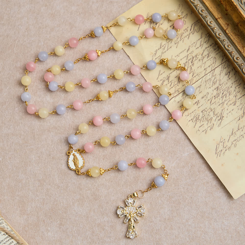 Christianartworkshop Pastel Morganite Beads Rosary with Sparkling Crucifix & Our Lady - Our Lady & Crucifix - image 0