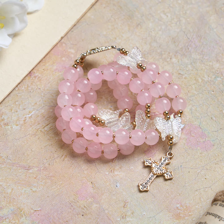 FREE Today: Soft Pink Glass Butterfly Rosary with Sparkling Our Lady & Cross - image 4
