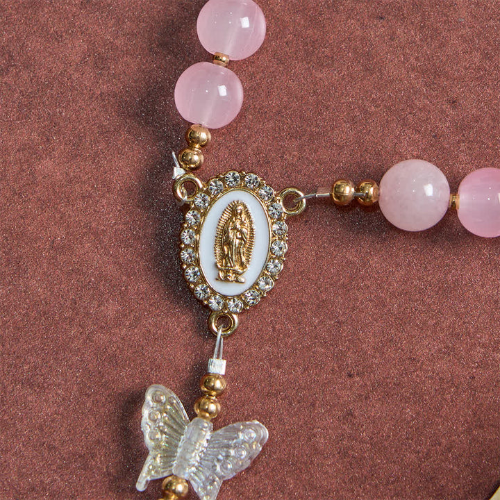 FREE Today: Soft Pink Glass Butterfly Rosary with Sparkling Our Lady & Cross - image 6