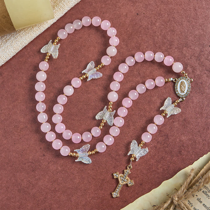 FREE Today: Soft Pink Glass Butterfly Rosary with Sparkling Our Lady & Cross - image 2