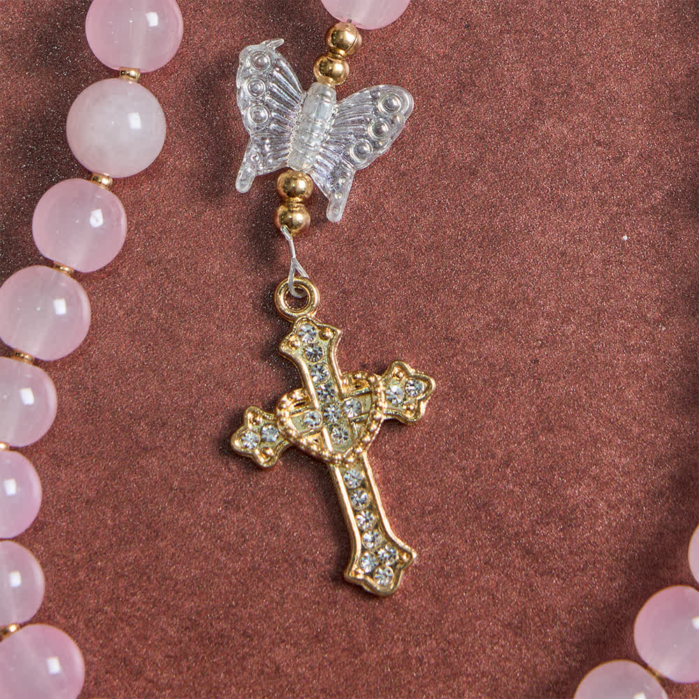 FREE Today: Soft Pink Glass Butterfly Rosary with Sparkling Our Lady & Cross - image 5