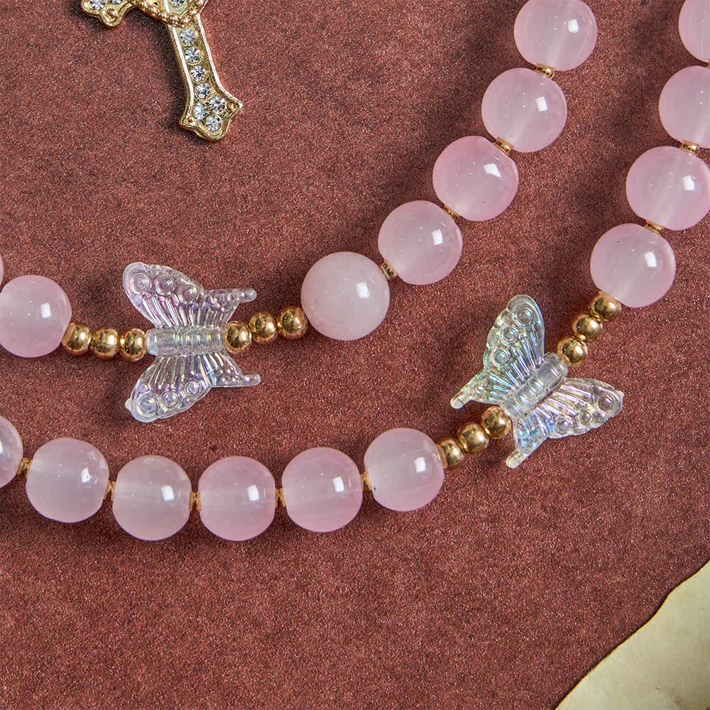 FREE Today: Soft Pink Glass Butterfly Rosary with Sparkling Our Lady & Cross - image 7