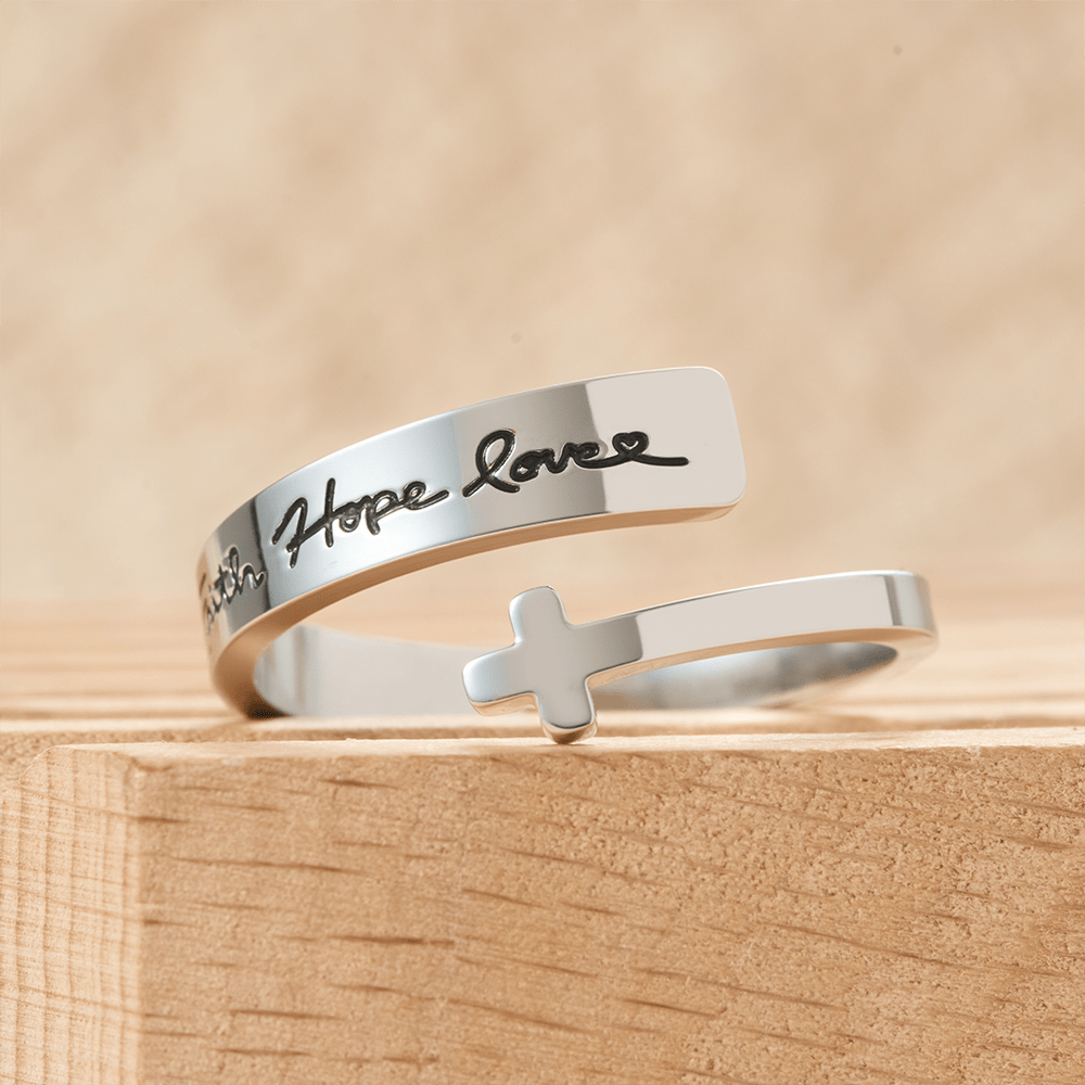 Christianartworkshop Faith Hope Love Cross Open Ring: Divine Grace & Timeless Symbol - image 1