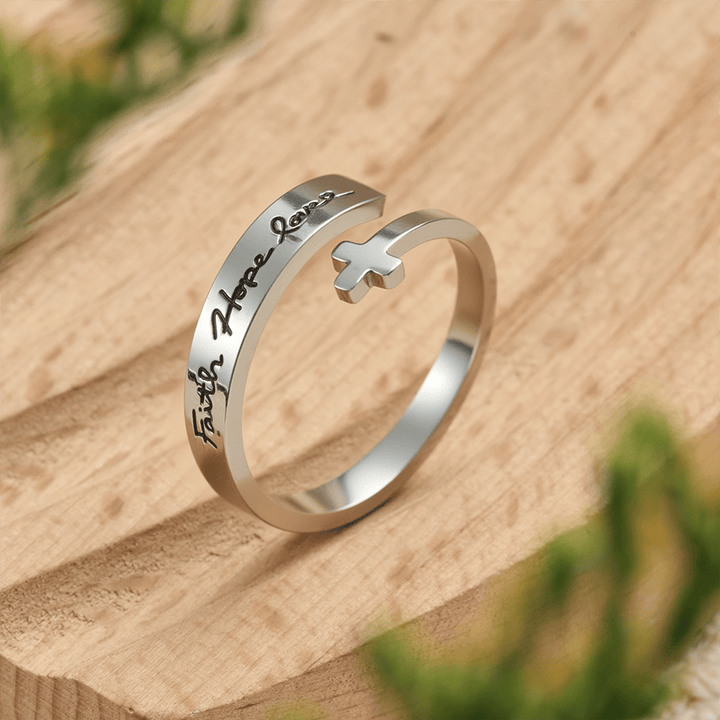 Christianartworkshop Faith Hope Love Cross Open Ring: Divine Grace & Timeless Symbol - US 9 - image 0