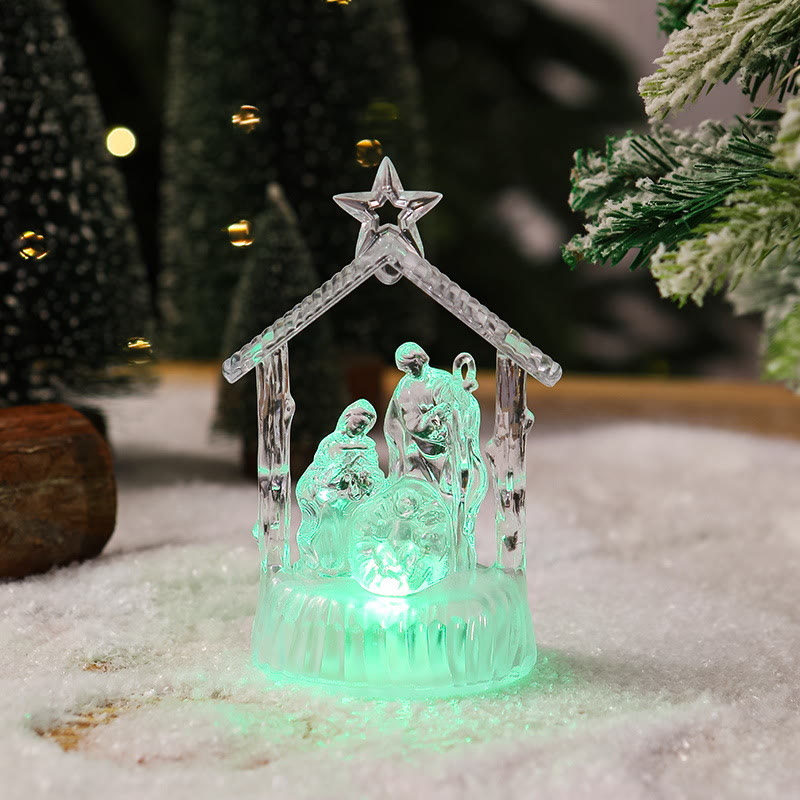 FREE Today: Transparent Lighted Holy Family Nativity Figurine: Luminous Symbol of Divine Light & Sacred Birth - Green Light - image 5