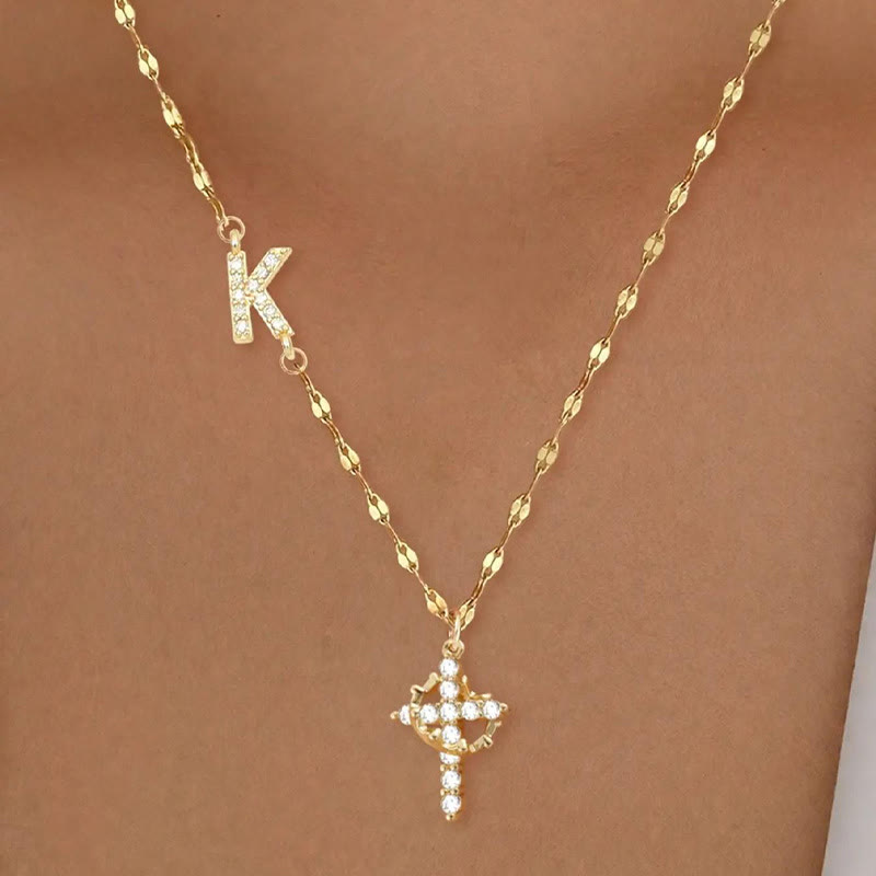 Christianartworkshop Personalized A-Z Initial Crown Cross Necklace: Custom Sacred Faith Monogram Pendant Jewelry - K - image 12