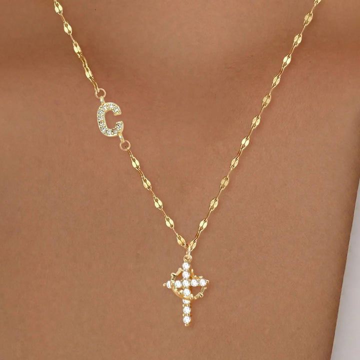 FREE Today: Personalized A-Z Initial Crown Cross Necklace: Custom Sacred Faith Monogram Pendant Jewelry - C - image 3