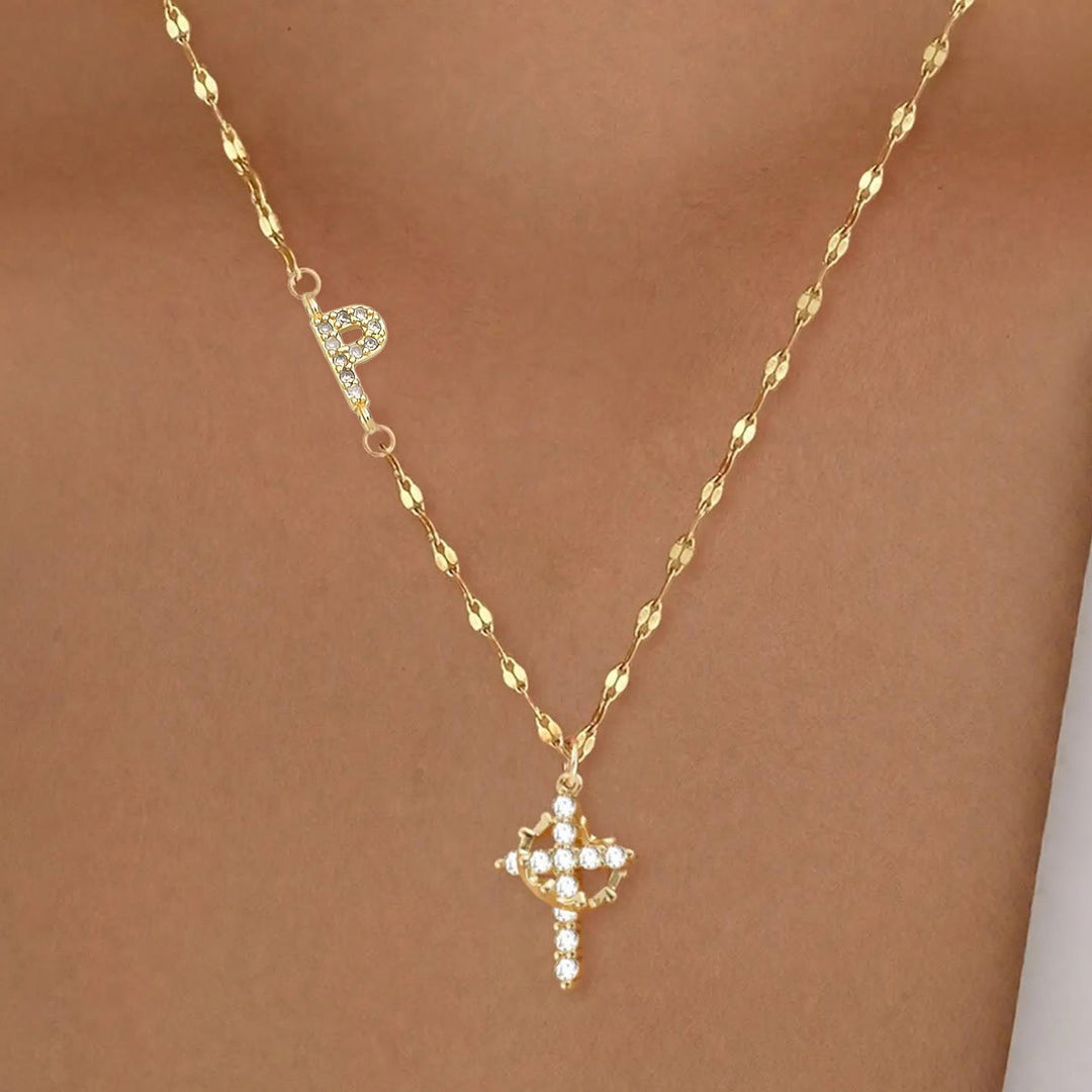 FREE Today: Personalized A-Z Initial Crown Cross Necklace: Custom Sacred Faith Monogram Pendant Jewelry - P - image 17