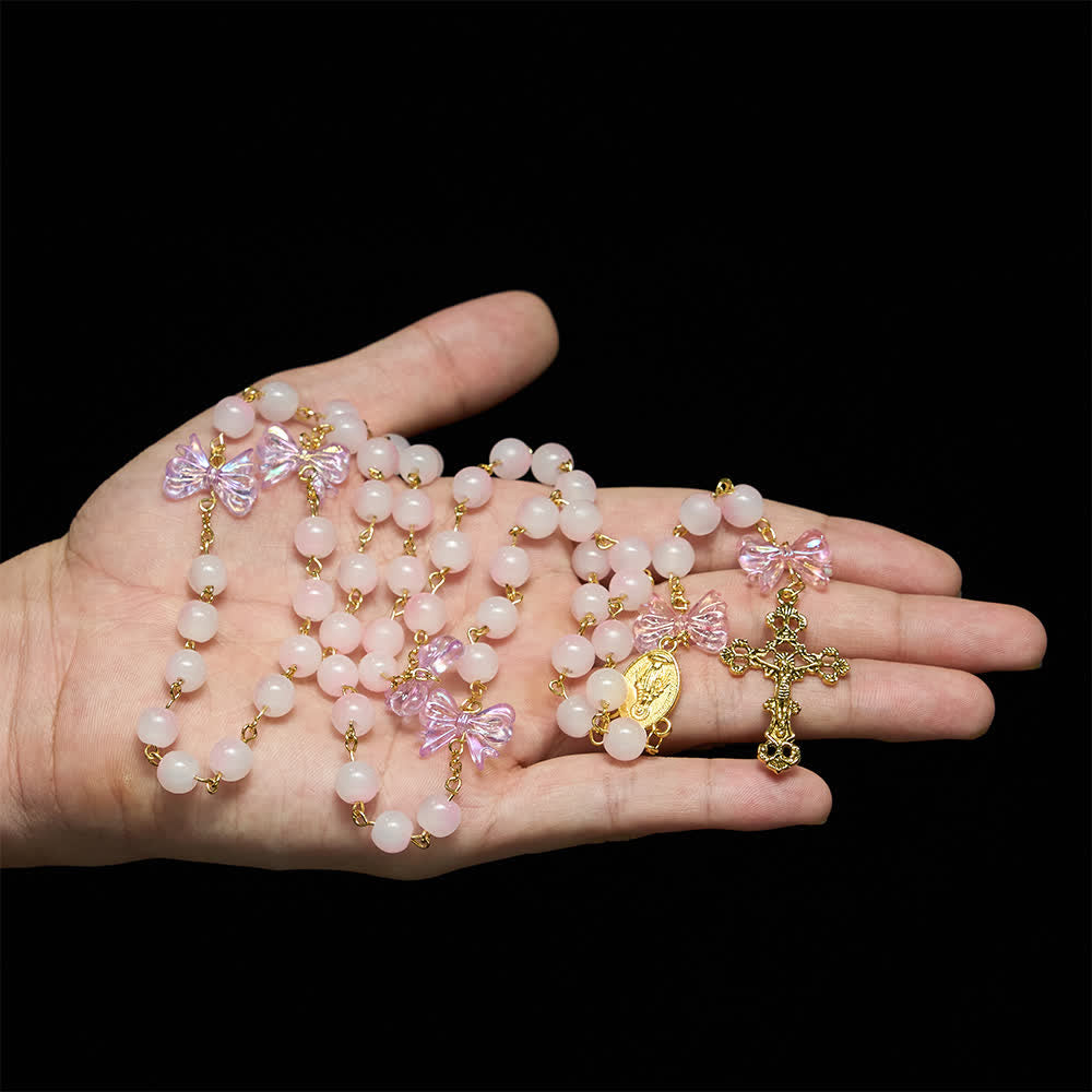 Christianartworkshop UV Color-Change Glass Beads Purple Bow Rosary: Where Sunlight Meets Faith - image 1