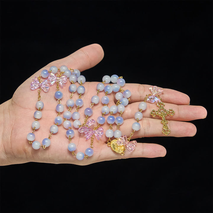 Christianartworkshop UV Color-Change Glass Beads Purple Bow Rosary: Where Sunlight Meets Faith - image 2