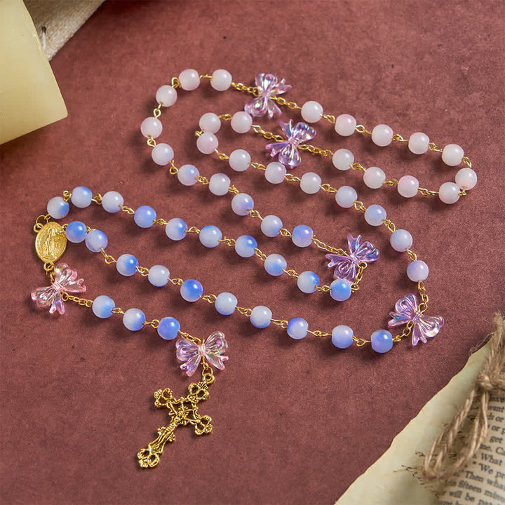 Christianartworkshop UV Color-Change Glass Beads Purple Bow Rosary: Where Sunlight Meets Faith - image 4