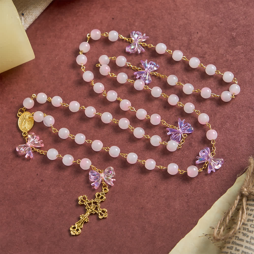 Christianartworkshop UV Color-Change Glass Beads Purple Bow Rosary: Where Sunlight Meets Faith - image 3