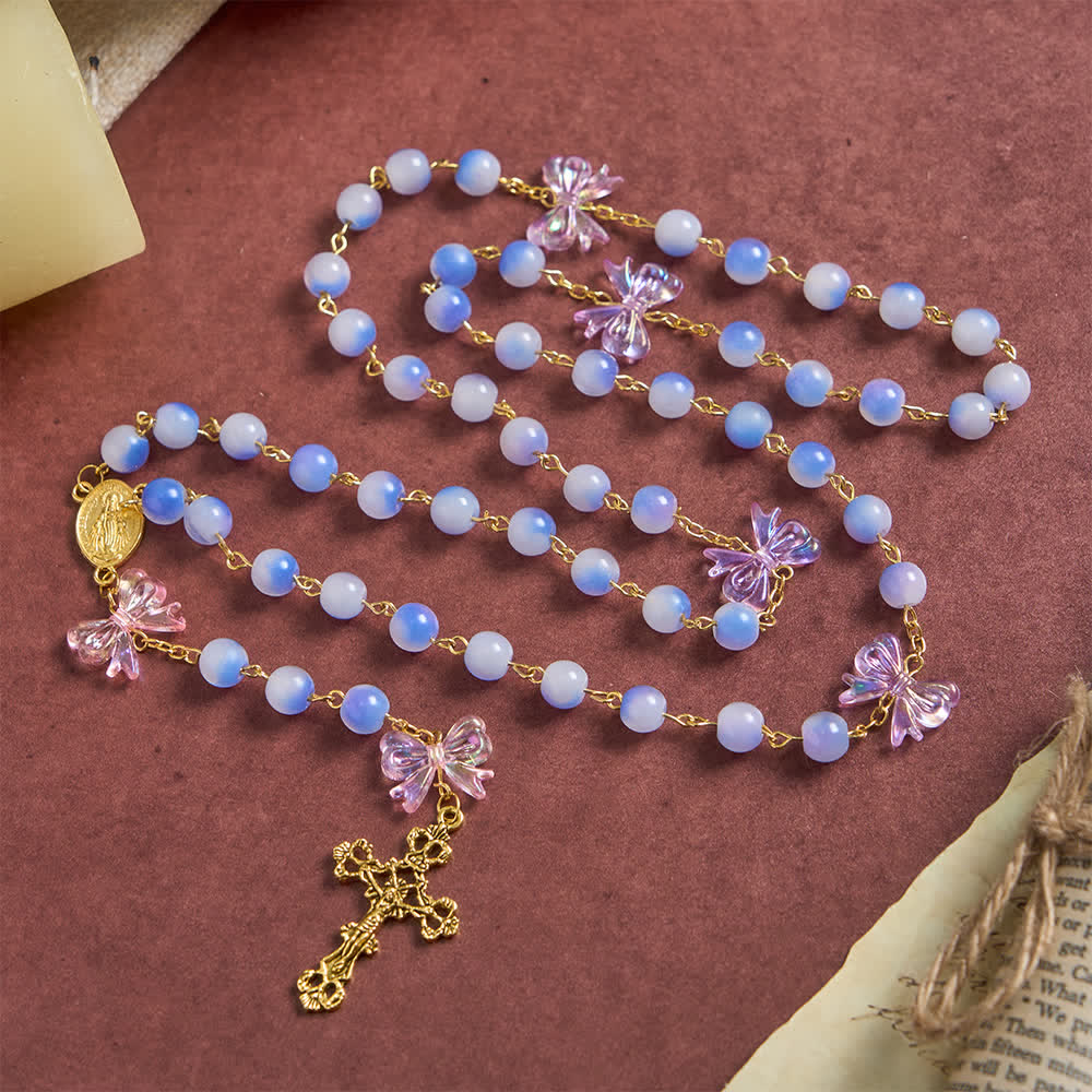 Christianartworkshop UV Color-Change Glass Beads Purple Bow Rosary: Where Sunlight Meets Faith - image 5