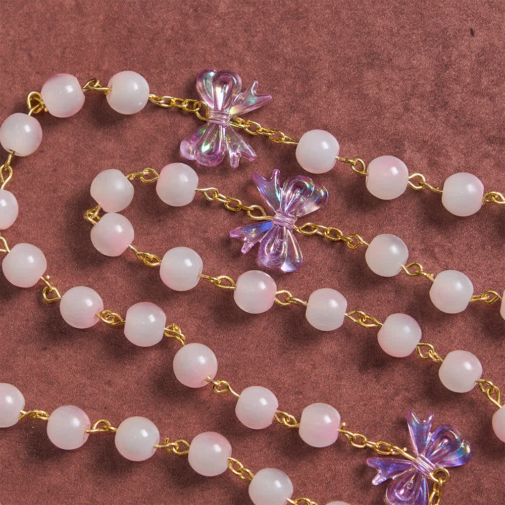 Christianartworkshop UV Color-Change Glass Beads Purple Bow Rosary: Where Sunlight Meets Faith - image 7