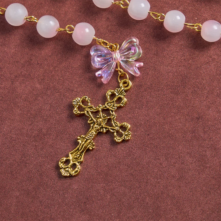 Christianartworkshop UV Color-Change Glass Beads Purple Bow Rosary: Where Sunlight Meets Faith - image 9